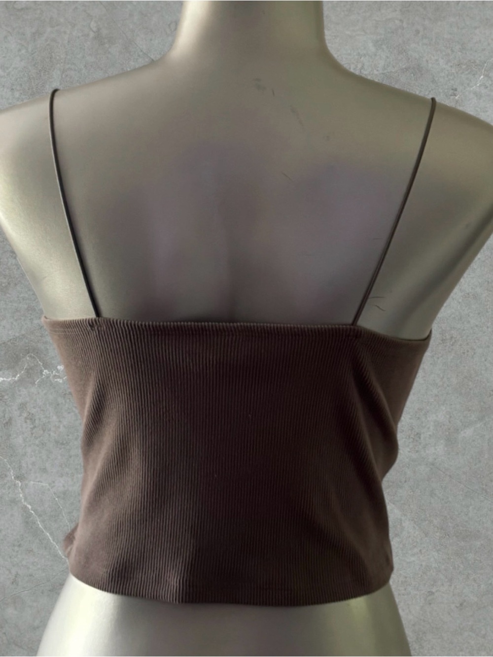 $8 Add-on | Brown Ribbed Spaghetti-Strap Cami - Picture 4 of 14